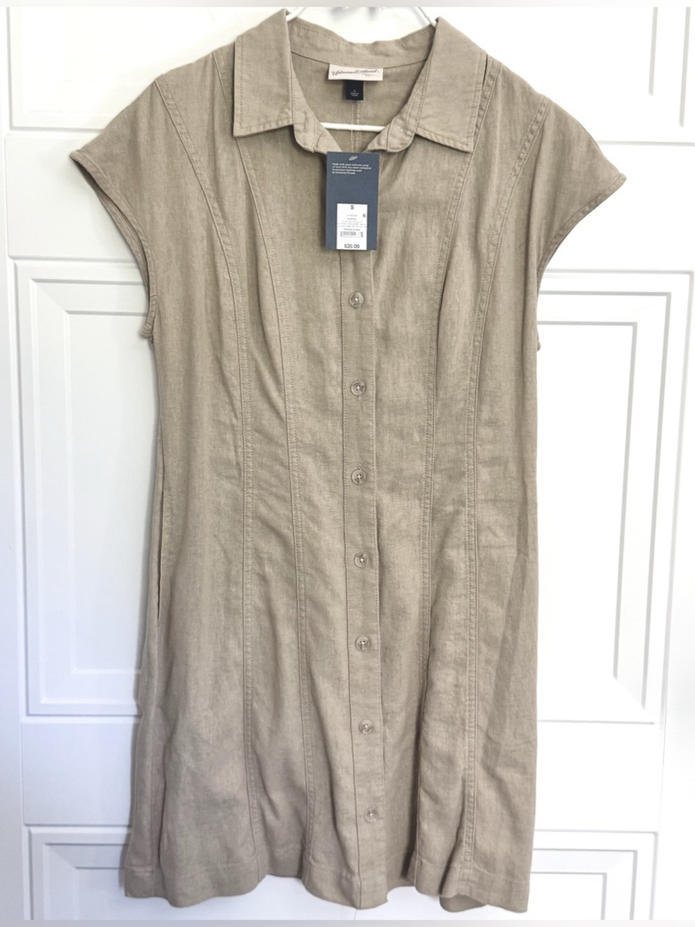 NWT Universal Thread Short-Sleeve Mini Shirt Dress Tan, S